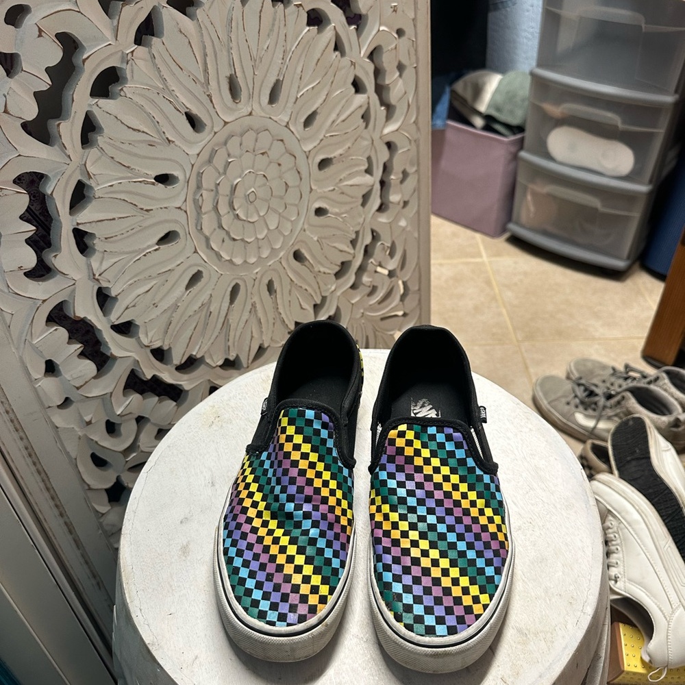 VANS Black and Blue Casual Sneakers with Checkered Pattern